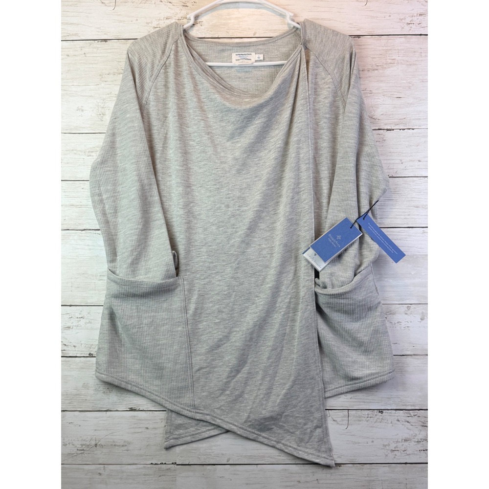 Simply Vera Vera Wang Simply Breathe Gray Ribbed Crossover Asymmetrical Top L